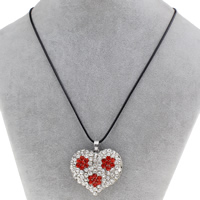 Tibetan Style Jewelry Necklace, with Waxed Linen Cord, with 5cm extender chain, Heart, antique silver color plated, enamel & with rhinestone, lead & cadmium free, 40x37x15mm, Sold Per Approx 16.5 Inch Strand