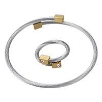 Strass Stainless Steel Jewelry Set, armband & vinger ring, Roestvrij staal, plated, verstelbaar & met strass & two tone, 2.5mm, 2.5mm, Binnendiameter:Ca 54.5mm, Maat:7, Lengte Ca 7.5 inch, 12sets/Lot, Verkocht door Lot