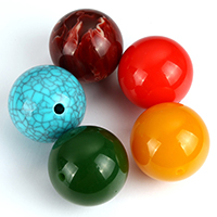 Harpiks smykker Perler, Resin, Runde, imiteret ædelsten, flere farver til valg, 30mm, Hole:Ca. 3mm, 20pc'er/Lot, Solgt af Lot