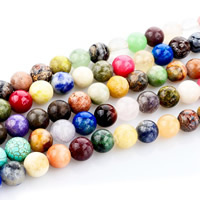 Mischedelstein Perlen, Edelstein, rund, natürlich, verschiedene Größen vorhanden, Bohrung:ca. 1mm, Länge:ca. 15 ZollInch, verkauft von Menge