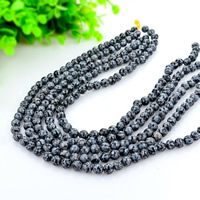 Natural Snowflake Obsidian Beads, Round, different size for choice, black, Hole:Approx 1mm, Length:Approx 15 Inch, Sold By Lot
