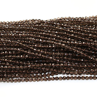 Natural Smoky Quartz Beads, Round, faceted, 4mm, Hole:Approx 1mm, Length:Approx 16 Inch, 5Strands/Lot, Approx 101PCs/Strand, Sold By Lot
