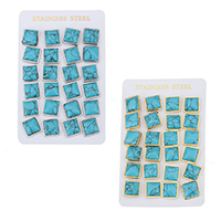 Turquoise Earring, Stainless Steel, Square, plated, more colors for choice, 14x17mm, 12Pairs/Bag, Sold By Bag