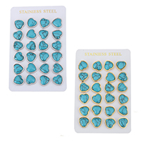 Turquoise Earring, Stainless Steel, Heart, plated, more colors for choice, 14x16mm, 12Pairs/Bag, Sold By Bag