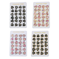 Shell Earrings, Stainless Steel, with Shell, Heart, plated, natural & epoxy gel, more colors for choice, 14x16mm, 12Pairs/Bag, Sold By Bag