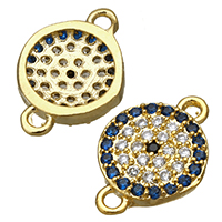 Cubic Zirconia Micro Pave Brass Connector, Flat Round, real gold plated, micro pave cubic zirconia & 1/1 loop, nickel, lead & cadmium free, 13x9x2mm, Hole:Approx 1mm, 30PCs/Lot, Sold By Lot