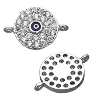 Evil Eye Connector, Brass, Flat Round, platinum plated, evil eye pattern & micro pave cubic zirconia & enamel & 1/1 loop, nickel, lead & cadmium free, 15x10x2mm, Hole:Approx 1.5mm, 30PCs/Lot, Sold By Lot
