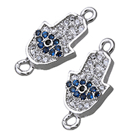 Evil Eye Connector, Brass, Evil Eye Hamsa, platinum plated, Islamic jewelry & micro pave cubic zirconia & 1/1 loop, nickel, lead & cadmium free, 7.50x16x2mm, Hole:Approx 2x1.5mm, 50PCs/Lot, Sold By Lot