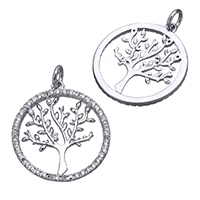 Cubic Zirconia Micro Pave Brass Pendant, Tree, platinum plated, micro pave cubic zirconia & hollow, nickel, lead & cadmium free, 45x48x2mm, Hole:Approx 3.5x3.5mm, 10PCs/Lot, Sold By Lot