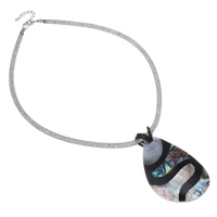 Abalone Shell Mesh Tube Necklace, with Plastic Mesh Cord & Black Shell & Acrylic, brass lobster clasp, with 4cm extender chain, Teardrop, natural, 42x72x7mm, Sold Per Approx 19.5 Inch Strand