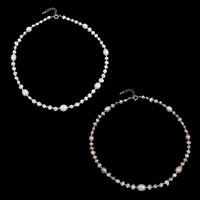 Collier de perles d'eau douce naturelles, perle d'eau douce cultivée, avec perles de rocaille en verre, laiton Fermoir ronds à ressort, avec 4cm chaînes de rallonge, plus de couleurs à choisir, 7-8mm, Vendu par Environ 18 pouce brin