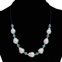 Natural Freshwater Pearl Necklace with Turquoise & Silicone & Brass with 5cm extender chain Baroque platinum color plated flower cut 12-13mm Sold Per Approx 17 Inch Strand