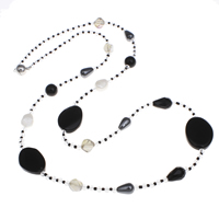 Black Agate Sweater Necklace, with Freshwater Pearl & Crystal & Glass Seed Beads, brass magnetic clasp, faceted, 28x22x6mm, Sold Per Approx 31 Inch Strand