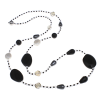 Svart agat Tröja halsband, med Freshwater Pearl & Kristall & Glass Seed Beads, mässing magnetlås, fasetterad, 28x22x8mm, Såld Per Ca 31 inch Strand
