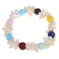 Bracelet en perles de culture d'eau douce, perle d'eau douce cultivée, avec pierre gemme, 5-6mm, Vendu par Environ 6.5 pouce brin