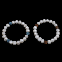 Freshwater Cultured Pearl Bracelet, Freshwater Pearl, with Rhinestone Clay Pave Bead, Potato, natural, more colors for choice, 8-9mm, Sold Per Approx 6 Inch Strand