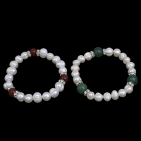 Freshwater Cultured Pearl Bracelet, Freshwater Pearl, with rhinestone brass spacer & Agate, Potato, natural, different materials for choice, 7-8mm, Sold Per Approx 6.5 Inch Strand