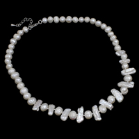 Natural Freshwater Pearl Necklace, brass lobster clasp, with 5cm extender chain, white, 7-8mm, Sold Per Approx 17 Inch Strand