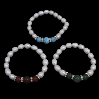 Freshwater Cultured Pearl Bracelet Freshwater Pearl with rhinestone brass spacer & Gemstone Round natural 7-8mm Sold Per Approx 6.5 Inch Strand