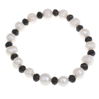 Freshwater Cultured Pearl Bracelet, Freshwater Pearl, with Crystal, Potato, natural, faceted, 7-8mm, Sold Per Approx 7 Inch Strand