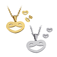 Fashion Stainless Steel Jewelry Sets, earring & necklace, Heart, plated, oval chain, more colors for choice, 20x14x1.5mm, 2x2.5x0.5mm, 9x6x12.5mm, Length:Approx 20 Inch, Sold By Set