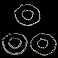 Natural Cultured Freshwater Pearl Jewelry Sets, bracelet & necklace, with Crystal & Glass Seed Beads, brass toggle clasp, faceted, more colors for choice, 3-4mm, Length:Approx 18 Inch, Approx 7.5 Inch, Sold By Set