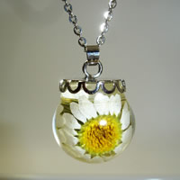 Resin Necklace Zinc Alloy with Dried Flower & Resin Round platinum color plated nickel lead & cadmium free 20mm Length Approx 18 Inch Sold By Lot