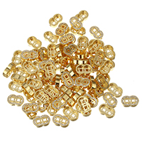 Perles cubes en laiton zircon Micro Pave, Numéro 8, Plaqué d'or, pavé de micro zircon, protéger l'environnement, sans nickel, plomb et cadmium, 15x9x4mm, Trou:Environ 1.5mm, 2PC/lot, Vendu par lot