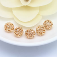 Hollow Brass Beads, Round, 24K gold plated, nickel, lead & cadmium free, 10mm, Hole:Approx 1mm, 50PCs/Lot, Sold By Lot