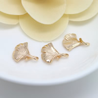 Brass Jewelry Pendants, Ginkgo Leaf, 24K gold plated, nickel, lead & cadmium free, 14x16mm, Hole:Approx 2mm, 30PCs/Lot, Sold By Lot