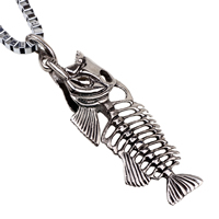 Zinc Alloy Jewelry Necklace with iron chain Fish Bone platinum color plated box chain & blacken nickel lead & cadmium free Sold Per 21.5 Inch Strand