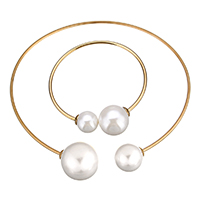 Refine Stainless Steel Jewelry Sets, collar & cuff bangle, with Glass Pearl, rose gold color plated, open, 30mm, 22mm, 2.5mm, 22mm, 16mm, 2.5mm, Inner Diameter:Approx 141, 69mm, Length:Approx 16.5 Inch, Approx 8.5 Inch, 10Sets/Lot, Sold By Lot
