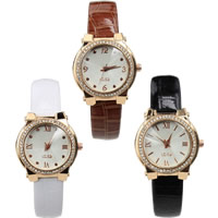 Women Wrist Watch, PU Leather, with Glass & Tibetan Style, plated, with rhinestone, more colors for choice, nickel, lead & cadmium free, 32mm, Length:Approx 9 Inch, 5PCs/Lot, Sold By Lot