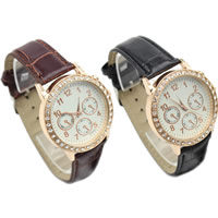 Women Wrist Watch, PU Leather, with Glass & Tibetan Style, plated, with rhinestone, more colors for choice, nickel, lead & cadmium free, 38.50mm, Length:Approx 9.3 Inch, 5PCs/Lot, Sold By Lot