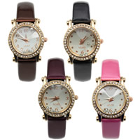 Women Wrist Watch, PU Leather, with Glass & Tibetan Style, plated, with rhinestone, more colors for choice, nickel, lead & cadmium free, 26mm, Length:Approx 9 Inch, 5PCs/Lot, Sold By Lot