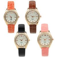 Women Wrist Watch, PU Leather, with Glass & Tibetan Style, plated, with rhinestone, more colors for choice, nickel, lead & cadmium free, 34mm, Length:Approx 9 Inch, 5PCs/Lot, Sold By Lot