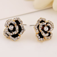 Rhinestone Earring Zinc Alloy brass post pin Flower gold color plated enamel & with rhinestone nickel lead & cadmium free Sold By Lot