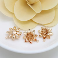 Brass Jewelry Pendants, Flower, 24K gold plated, can be used as pendant or connector & 1/1 loop, nickel, lead & cadmium free, 17x19x7mm, Hole:Approx 1mm, 1.3mm, 30PCs/Lot, Sold By Lot