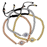 Evil Eye Woven Ball Bracelet Brass with Nylon Cord plated adjustable & micro pave cubic zirconia & epoxy gel nickel lead & cadmium free 4mm Length Approx 6-10 Inch Sold By Lot