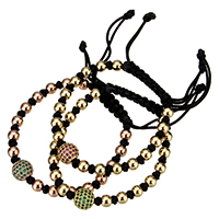 Brass Woven Ball Bracelets with Nylon Cord plated adjustable & micro pave cubic zirconia nickel lead & cadmium free 10mm 6mm Length Approx 6-10 Inch Sold By Lot