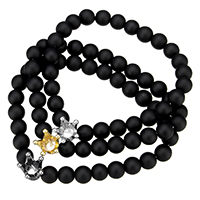Black Agate Bracelets, with Brass, Crown, plated, natural & micro pave cubic zirconia & frosted, more colors for choice, nickel, lead & cadmium free, 12.5mm, 8mm, Length:Approx 8 Inch, 10Strands/Lot, Sold By Lot
