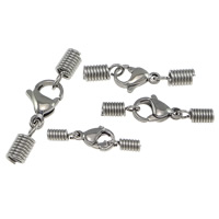 Stainless Steel Lobster Claw Cord Clasp, different size for choice & with end cap, original color, 50Sets/Lot, Sold By Lot