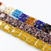 Murano Millefiori Lampwork Beads, Square, handmade, more colors for choice, 10x10x4mm, Hole:Approx 1mm, Length:Approx 14 Inch, 10Strands/Lot, Approx 38PCs/Strand, Sold By Lot