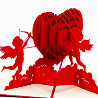 Paper 3D Greeting Card, 3D effect, red, 130x155mm, 5PCs/Lot, Sold By Lot