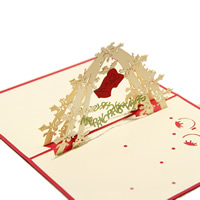 Weihnachts-Grußkarte, Papier, Weihnachtsglocke, Wort Frohe Weihnachten, 3D-Effekt & Weihnachtsschmuck, rot, 130x160mm, 10PCs/Menge, verkauft von Menge