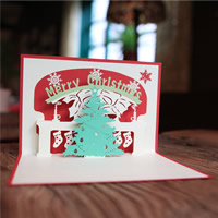 Carte de voeux de Noël, papier, arbre de noël, effet 3D & Bijoux de Noël, rouge, 100x150mm, Vendu par PC