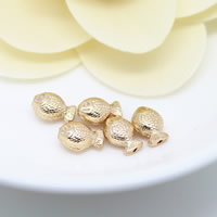Brass Jewelry Beads, Fish, 24K gold plated, nickel, lead & cadmium free, 10x7mm, Hole:Approx 1mm, 50PCs/Lot, Sold By Lot