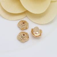 Capuchon pour perle en laiton, fleur, Plaqué d'or 24K, protéger l'environnement, sans nickel, plomb et cadmium, 9mm, Trou:Environ 1.3mm, 100PC/lot, Vendu par lot