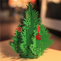 Carte de voeux de Noël, papier, arbre de noël, effet 3D & Bijoux de Noël, rouge, 150x150mm, Vendu par PC