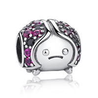 Thailand Sterling Silver European Bead, Ladybug, micro pave cubic zirconia, 12.80x10.50mm, Hole:Approx 5mm, Sold By PC